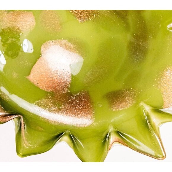 Creation Vimax Decorative Art Glass Bowl Italy, MCM, Green Gold Sparkle Dish - Picture 7 of 15